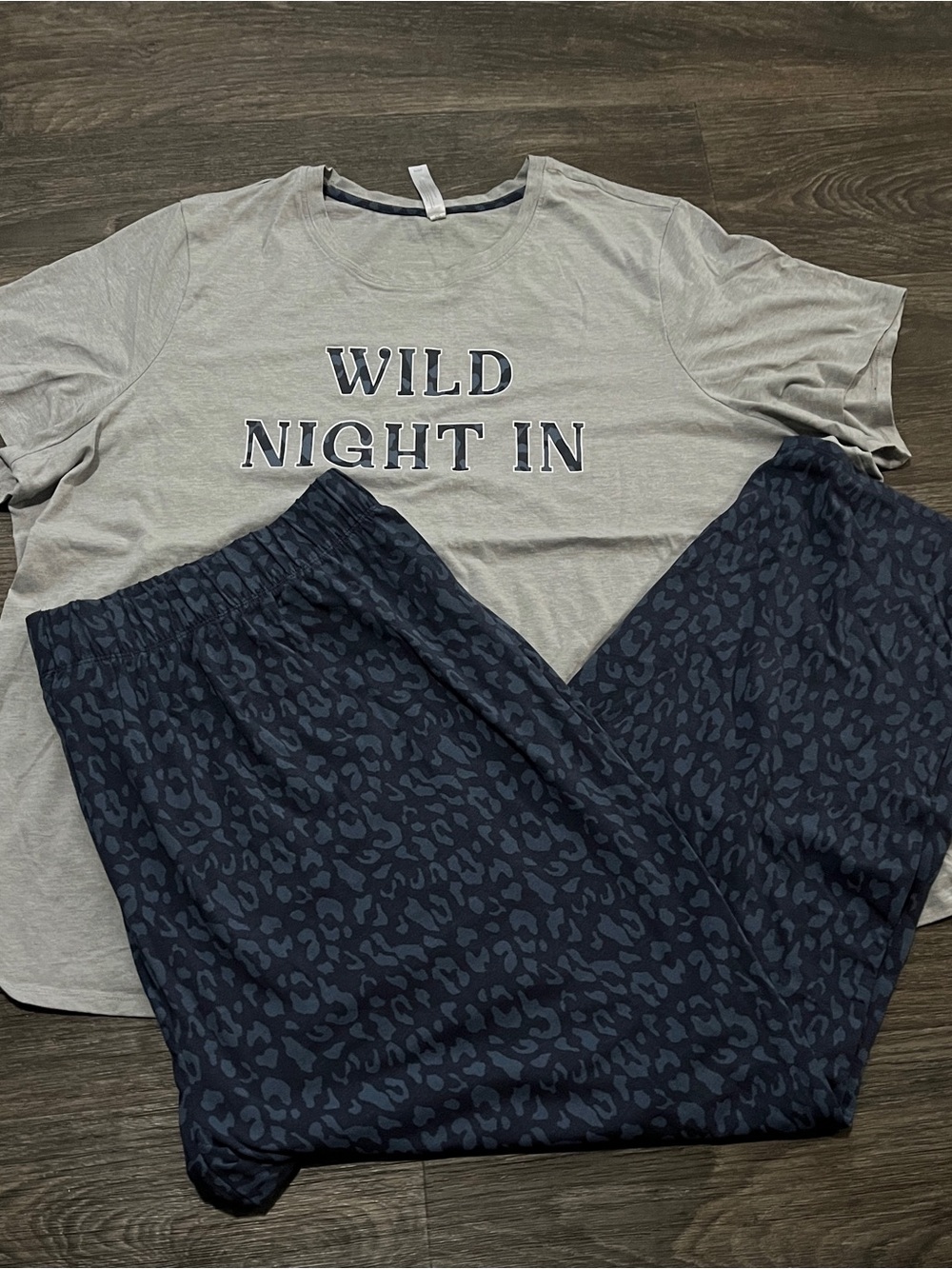 Cacique Light Gray 'Wild Night In' Tee with Navy Leopard Pajama Pants
